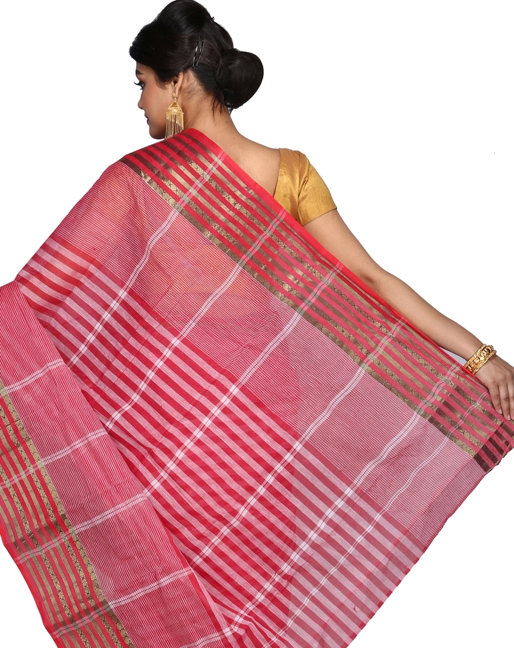 Red Pure Cotton Zori Border Tant Saree (352)